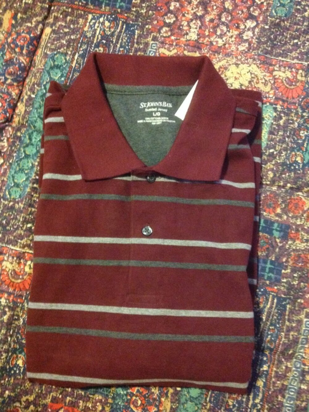 St. John’s Bay Burgundy Sueded Jersey Long Sleeve Polo Shirt - Size Large - NWT